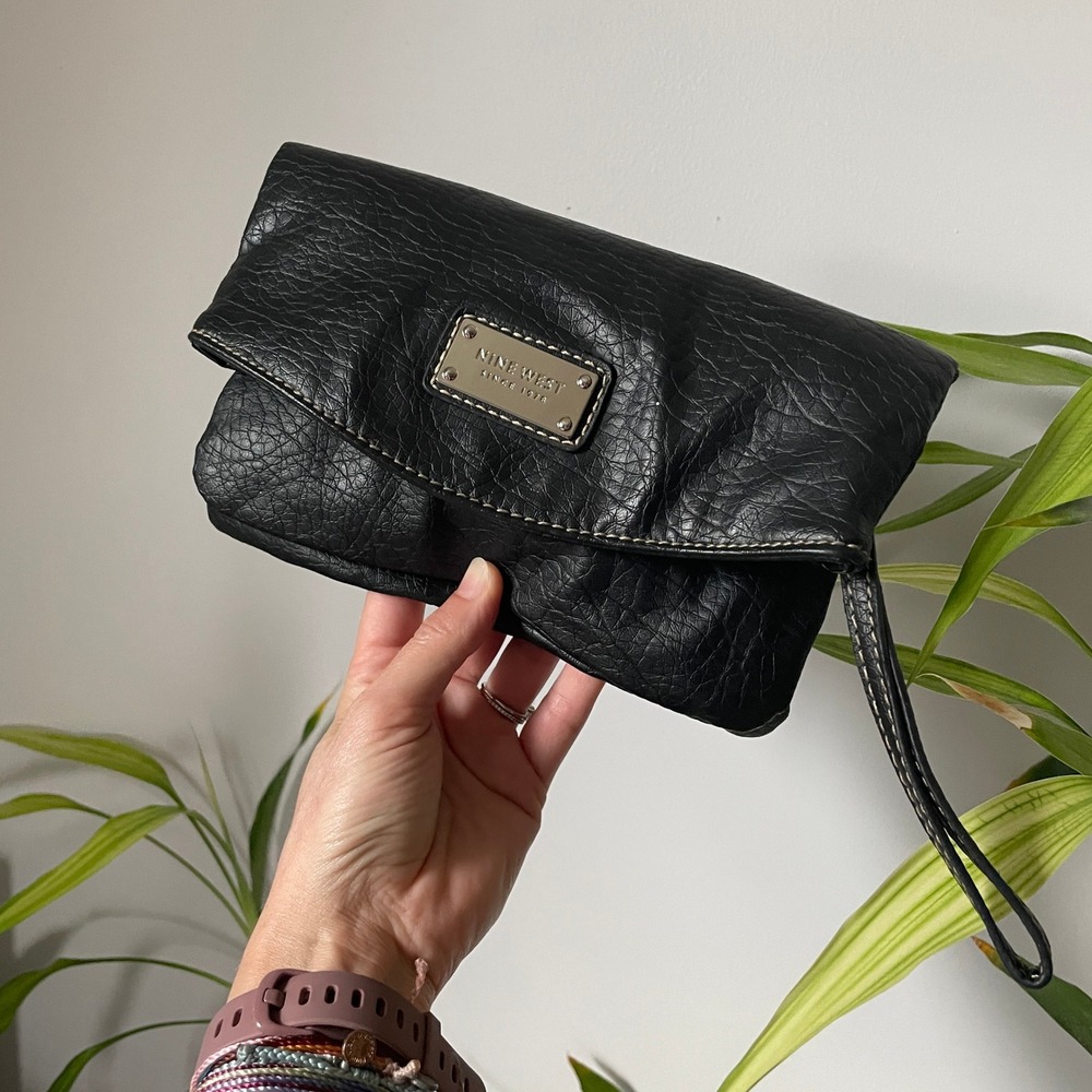 Nine‎ West Black Pebbled Leather Small Crossbody Bag Convertible Purse Everyday